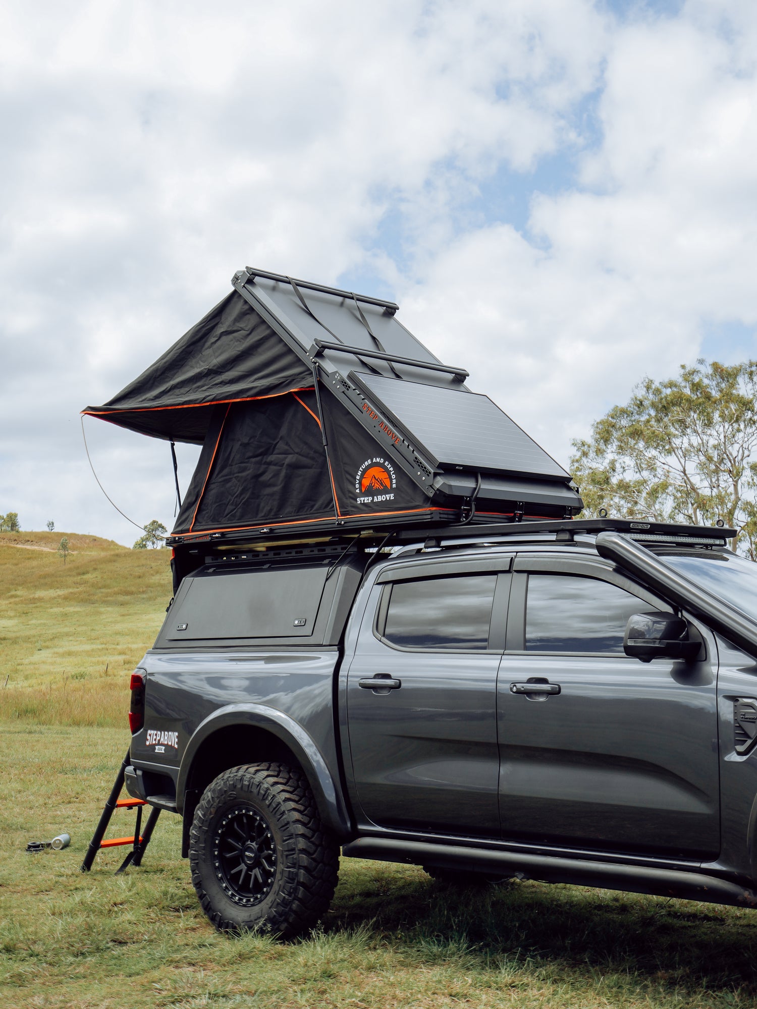 rooftop tent with solar panel V9 Rooftop Tent + 230W Solar – Step Above 4x4